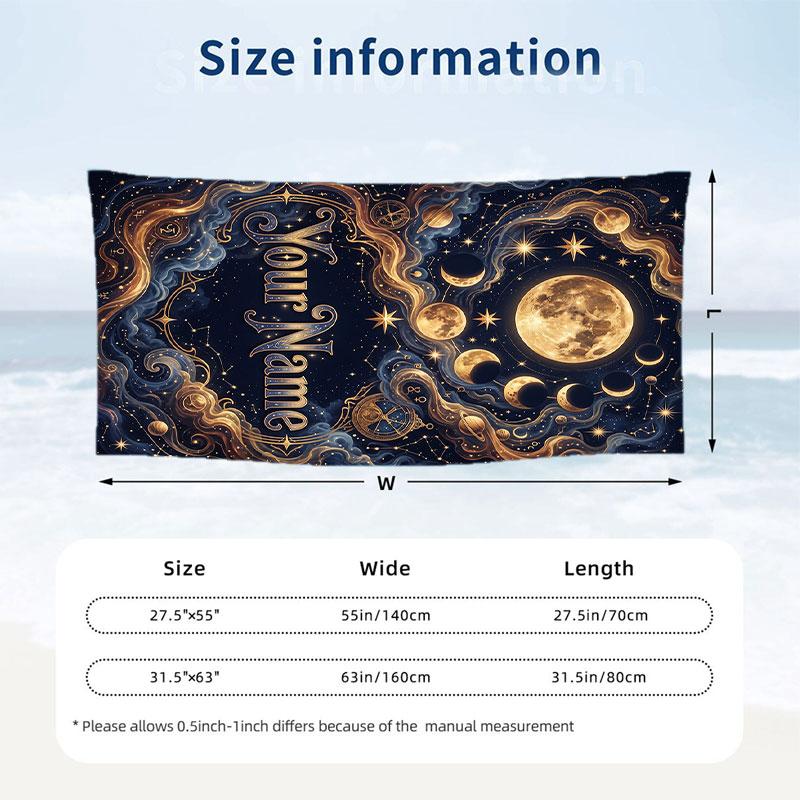 Celestial Cat Dreamscape Theme Quick Dry Beach Towel Custom Name Text Print Large Sand Resistant Towel Beach Vacation
