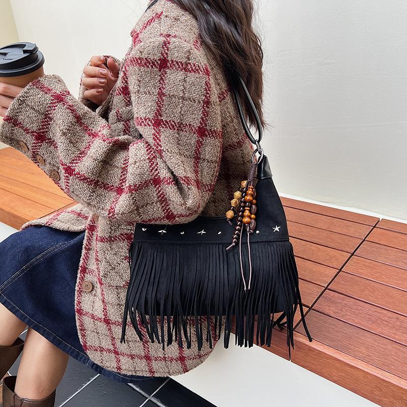 New Large Capacity Fringe Bag Vintage Pop Women's Casual Simple Fashion Crossbody Shoulder Tote Bag