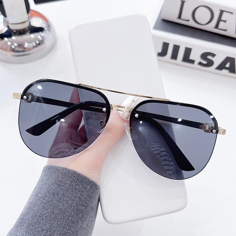 Mode Metall Halvram Dam Solglasögon för Utomhusbruk Klassiska Dubbelbågsglasögon