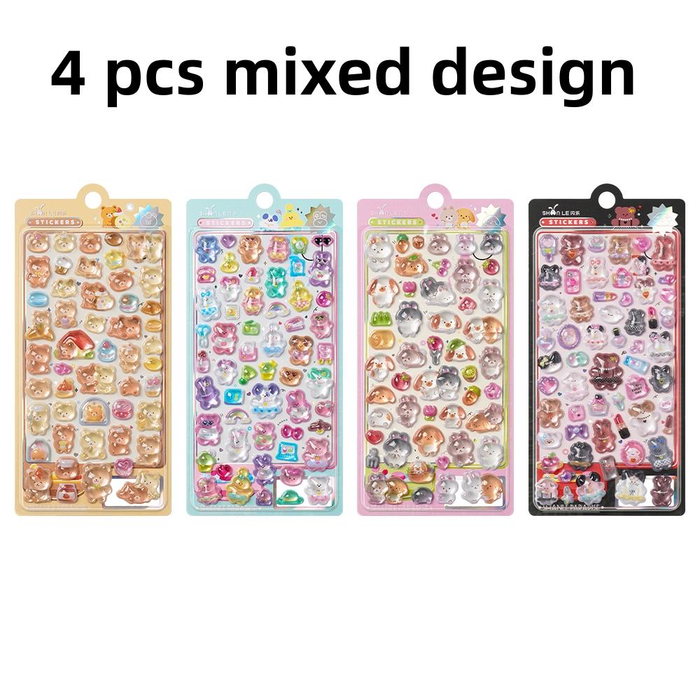 Kawaii Animation Friend Bear Rabbit Drop 3D Ease Stickers Scrapbook Decoration Stationery Diy Journaling Sticker School Supplies