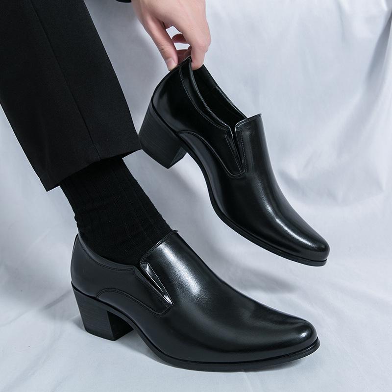 Herren Modische Absatzsteigernde Leder Slipper Freizeitschuhe, Spitze und Hoher Absatz für den Frühling