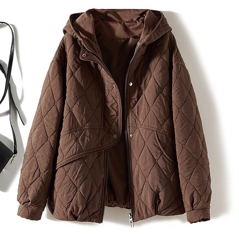 

Предпочитаемый хлопок с клеткой под давлением, омолаживающий женский худи, с рукавами на плечах, хлопковая одежда с подкладкой, осенне-зимняя вышитая верхняя одежда, стройнящий Coffee XL