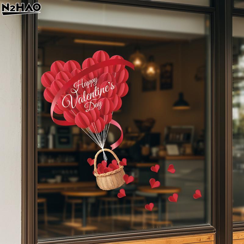 Romantic LOVE Valentine's Day Sweetheart Heart Balloon Stickers Window Stickers Convenience Store Glass Decoration Stickers