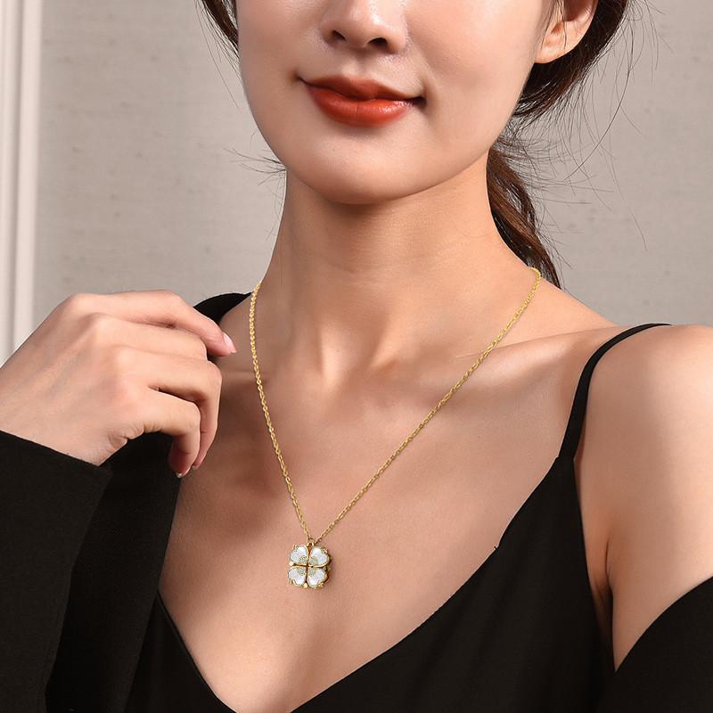 Elegant Titanium Steel Four Leaf Clover Heart Necklace For Women Short Luxurious Design Locking Chain Collar