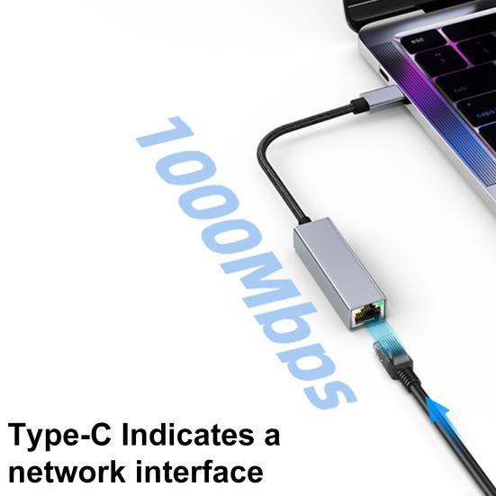 Type-C/USB to RJ45 Ethernet Adapter Driver-free Gigabit Network Cable Converter High Speed Network Card Adapter Support 10/100/1000Mbps for Desktop