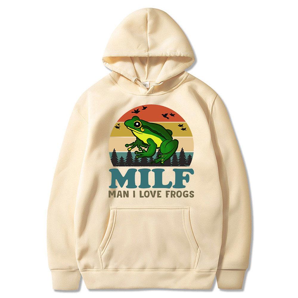MILF Man Kocham żaby Zabawne powiedzenie Żaba Miłośnicy płazów Vintage Bluza z kapturem Bluza z długim rękawem unisex Odzież unisex dla nastolatków