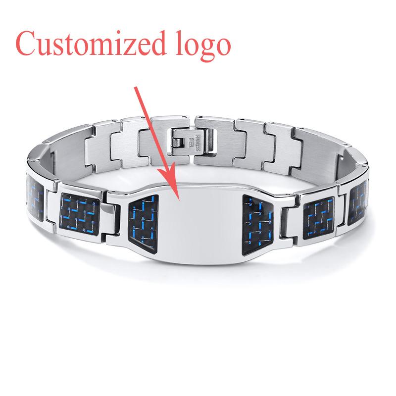 Carbon Fiber Bracelet Men Custom Star of David Logo Stainless Steel Hand Chain ID Bracelets For Dad Boyfriend Gift