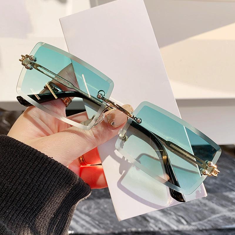 

Солнцезащитные очки без оправы Cut Edge для женщин Персонализированные квадратные солнцезащитные очки Модные поликарбонатные очки с защитой от ультрафиолета и градиентными цветными очками