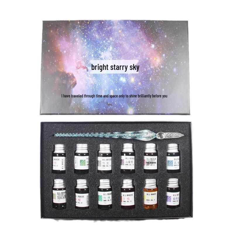 Starry Sky Glass Dip Pen Set: Crystal Signature & Student Pen Stationery Gift