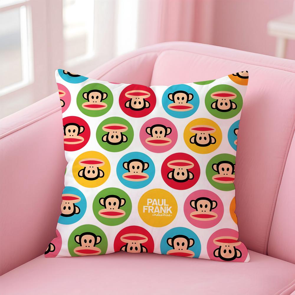 P-Paul Frank Pillow Cute Cartoon Cushion Cover Pillowcase Short Plush Invisible Zipper Room Sofa Cushion Cover