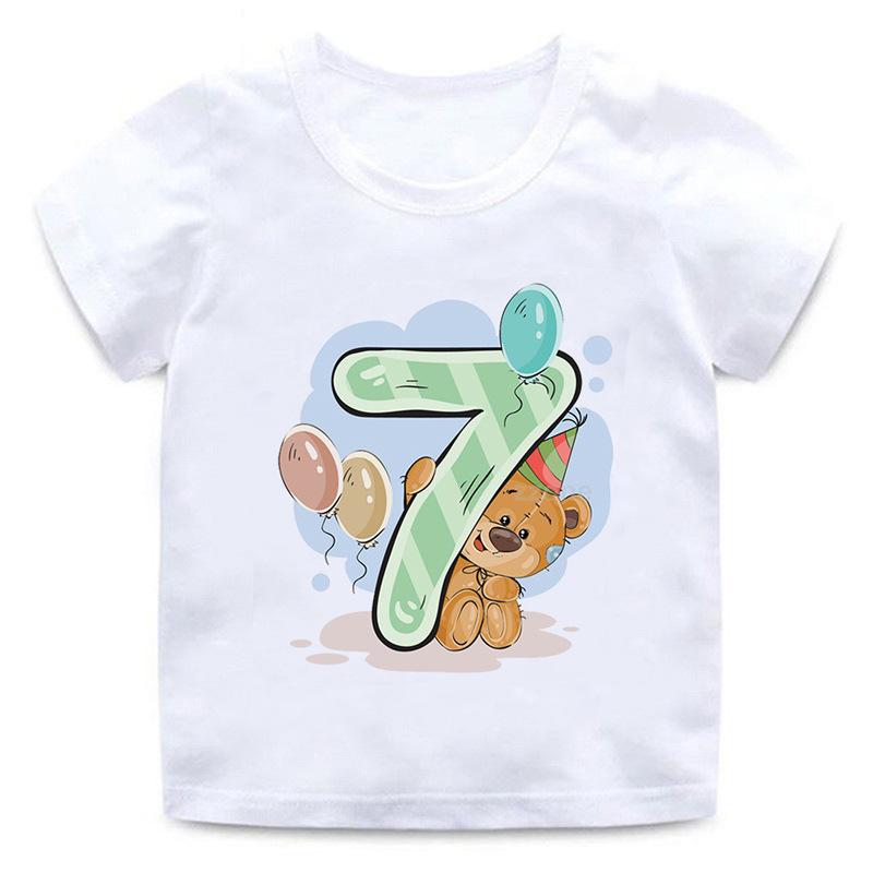 Unisex Childrens Cartoon Bear TShirt Short Sleeve round Neck Numbers 112 Years Old Kids Casual Fashion Clothing