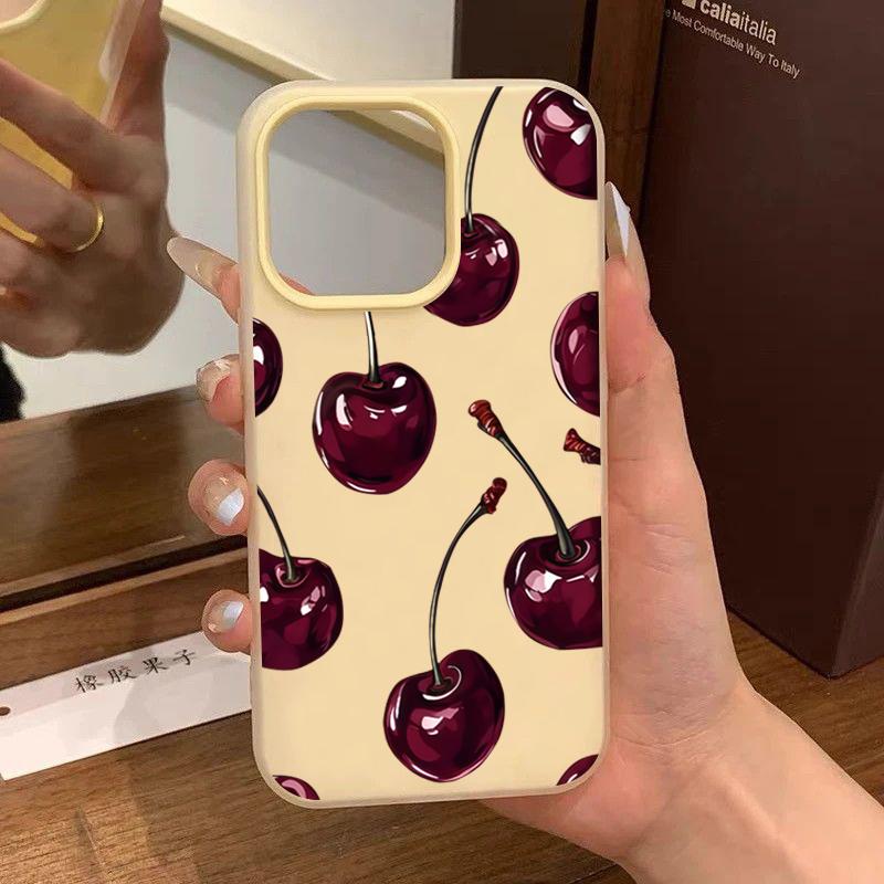 Red Cherry Jelly Phone Case For Samsung Galaxy S25 S24 S23 S22 Ultra Plus FE A36 A35 A54 A16 A56 A17 A07 5G Solid Hard Cover