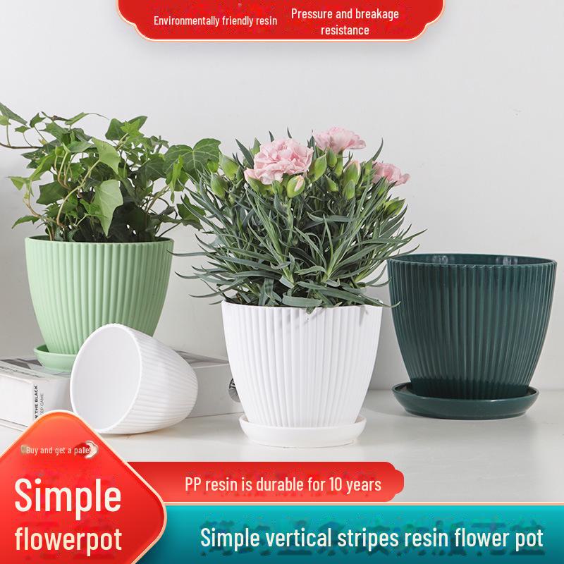Simple Patterned Vertical Plastic Flower Pot for Balcony & Garden – Green Radish/Rose Design