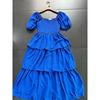 Cake Skirt ~ Foreign Trade Square-Cut Collar High Waist A Word Swing Puff Sleeve Multi-Layer Cake Dress Long Dress 3 Colors