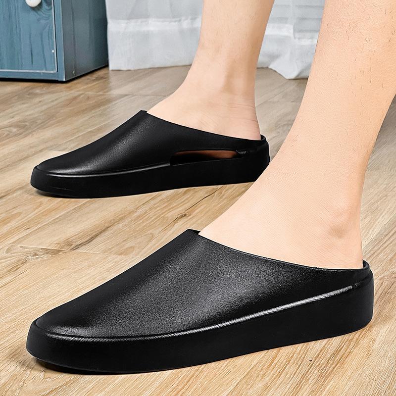 Summer new trend versatile personality half tray indoor and outdoor bag head one pedal comfortable leather waterproof lazy tide shoes