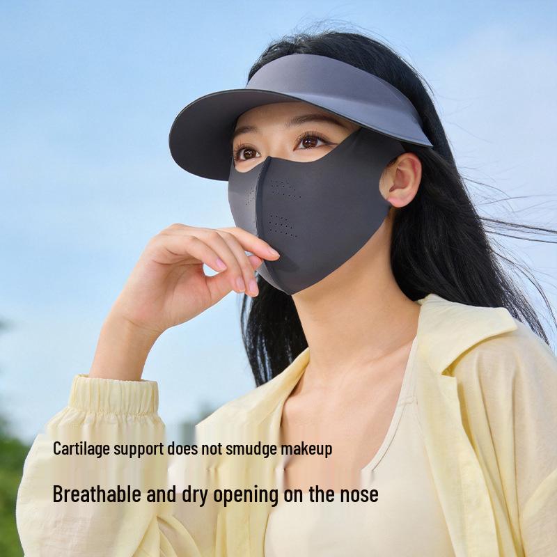 Women's Detachable Brim Sun Protection Face Mask, Ice Silk UV Shield, Full Face and Neck Coverage, Breathable Summer Facekini.