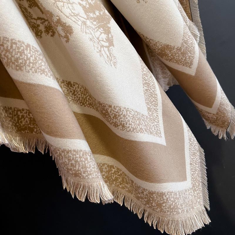 Nowa Europa Ameryka Kobiety Zimowy Szal Wrap Dwustronny Imitacja Kaszmiru Modny Szal Duży Kwadratowy Szal Gruby Szal z Frędzlami