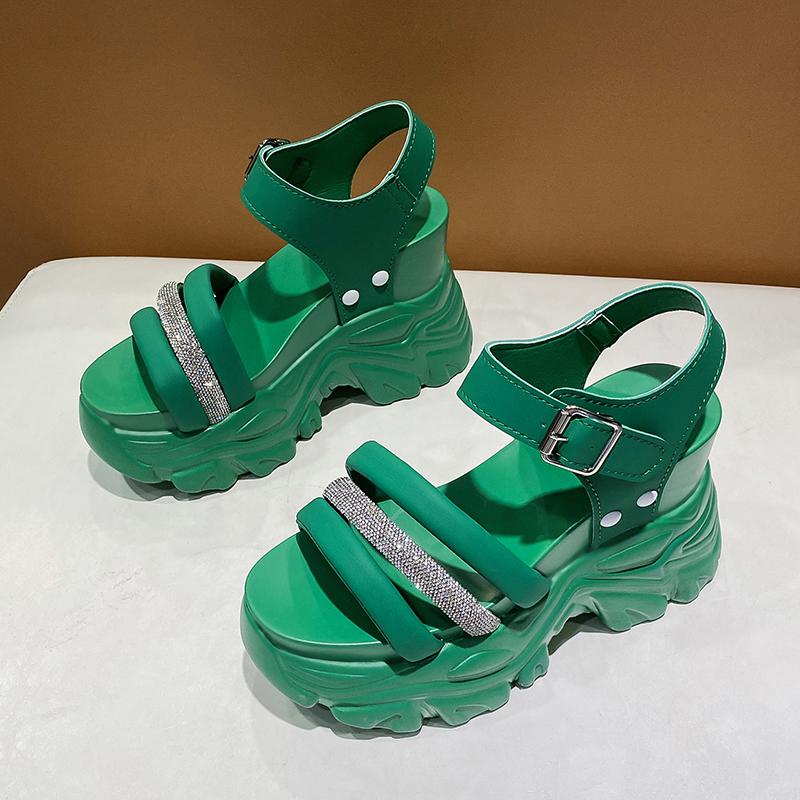 Fashion Women Thick Bottom Gladiator Sandals Summer Chunky Bling Sneakers Fashion High Platform Slippers 10CM Wedge Heel Beach Sandalias