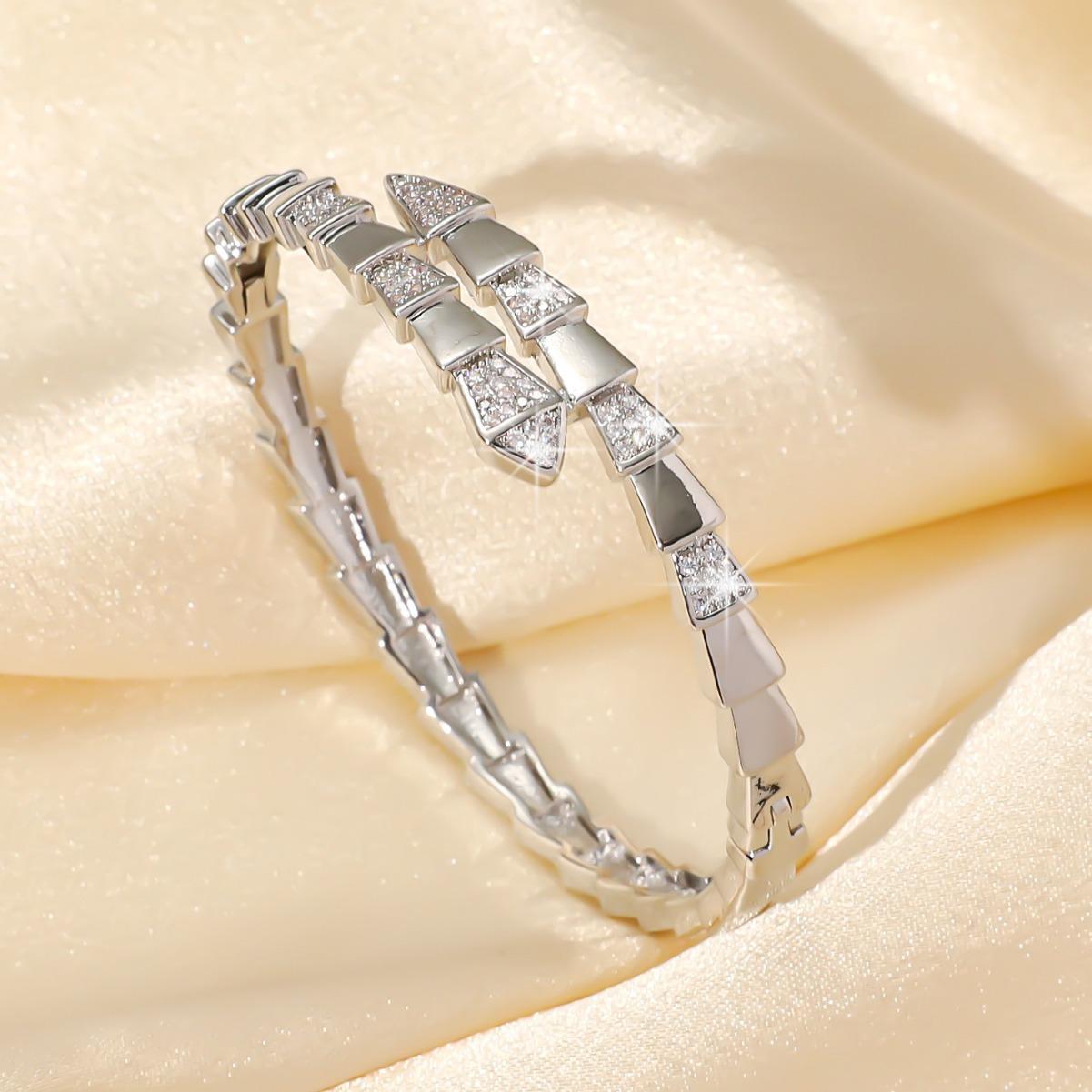 Высококачественный циркониевый серпантинный браслет для женщин, легкий роскошный модный стильный браслет 17CM