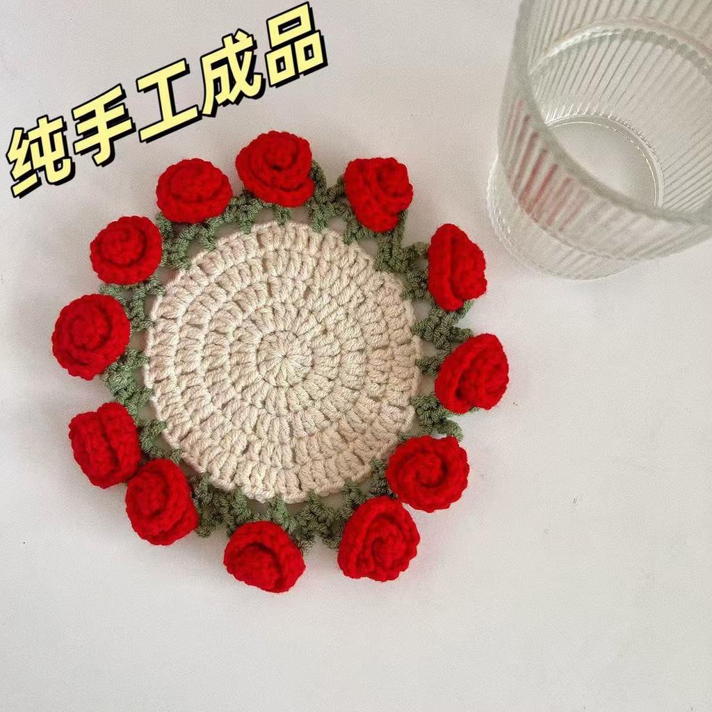 Crochet Flower Coaster Hand-knitted Lily Of The Valley Round Coasters Heat Insulation Non-slip Table Mats Home Kitchen Decor