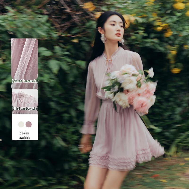 Elegant Ruffle Collar A-line Mini Dress L