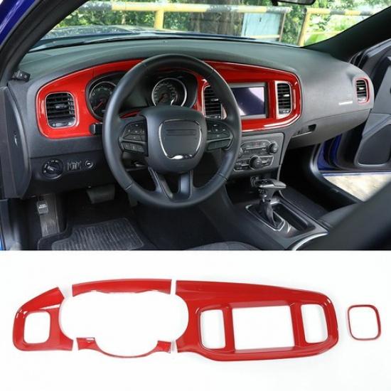 Red Central Console Interior Exterior Decor Set Cover Trim for Dodge Charger 15+