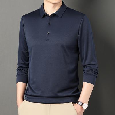 Maglietta a maniche lunghe Primavera e Autunno Nuovo papà Maglietta larga Uomo di mezza età Risvolto Casual Tinta unita Polo Shirt
