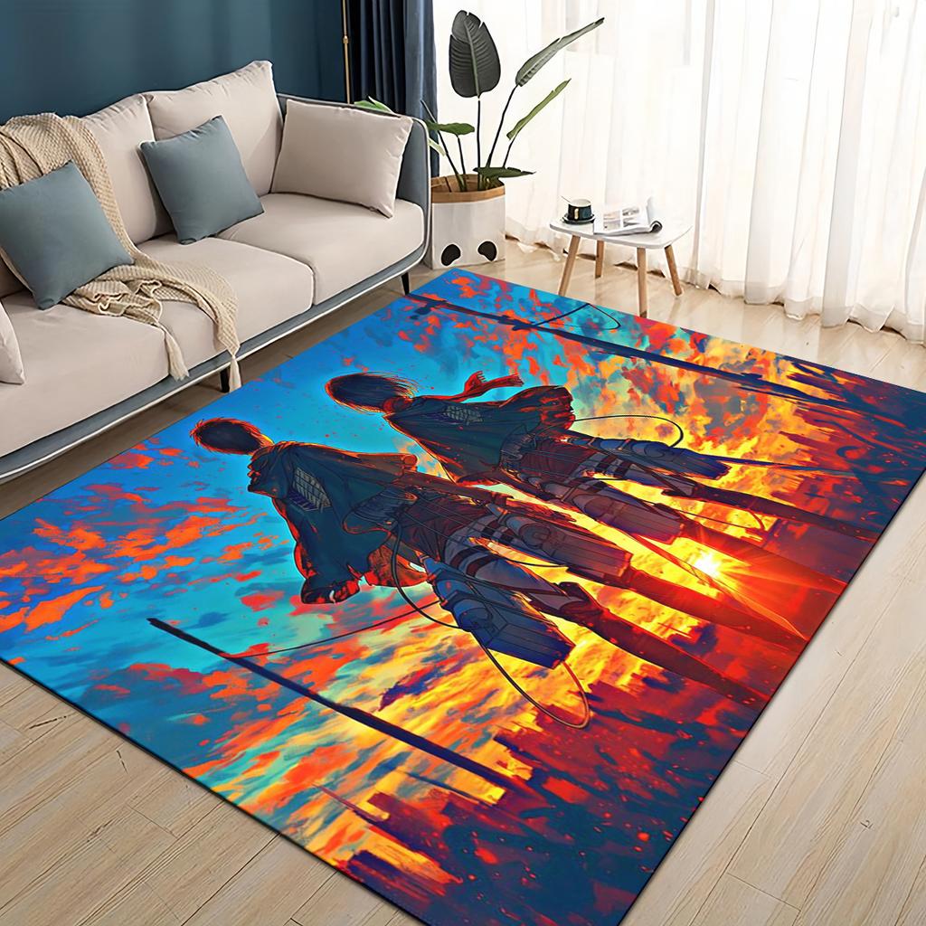 3D Cartoon Attack On Titan Eren Mikasa Anime Carpet Rug for Living Room Bedroom Home Sofa Decoration,kid Play Non-slip Floor Mat