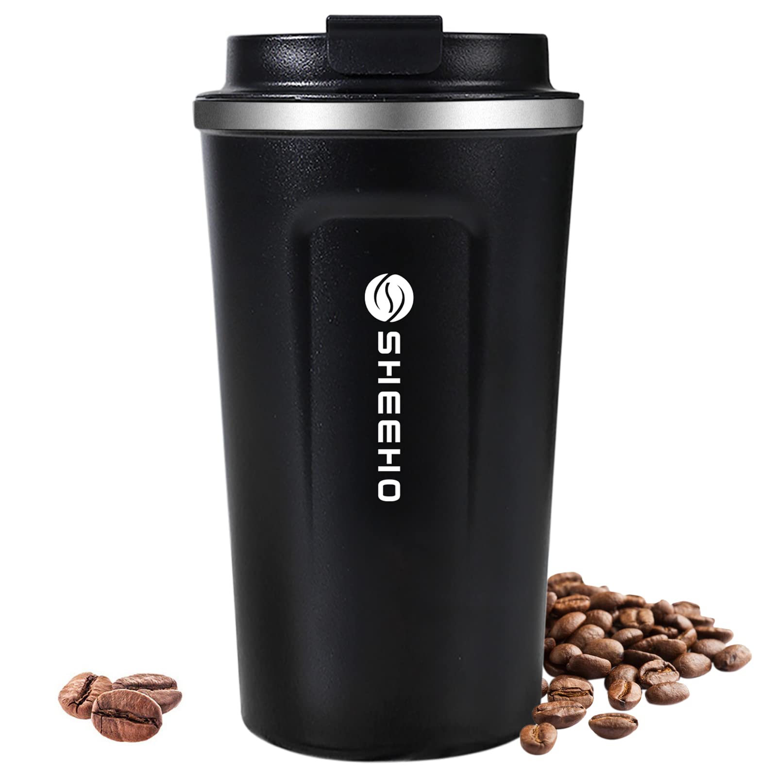 

SHEEHO Vacuum Insulated Vacuum Coffee Mug Cup Thermal Insulation Stainless Steel Tumbler with Coffee Car 6 Hours Thermal Stainless with Flip Gift чёрный