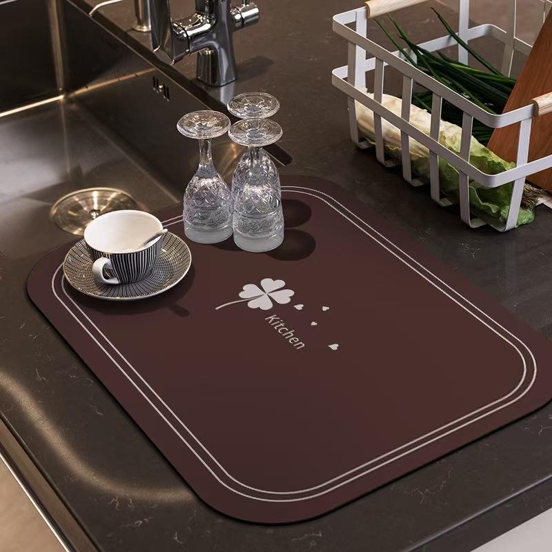 Tapetes Super Absorventes de Poliéster para Secar Louça para Bancada, 1 Peça de Diatomita Secagem Rápida Antiderrapante Jogo Americano para Café Bar, Tapete de Cozinha com Padrão Retrô