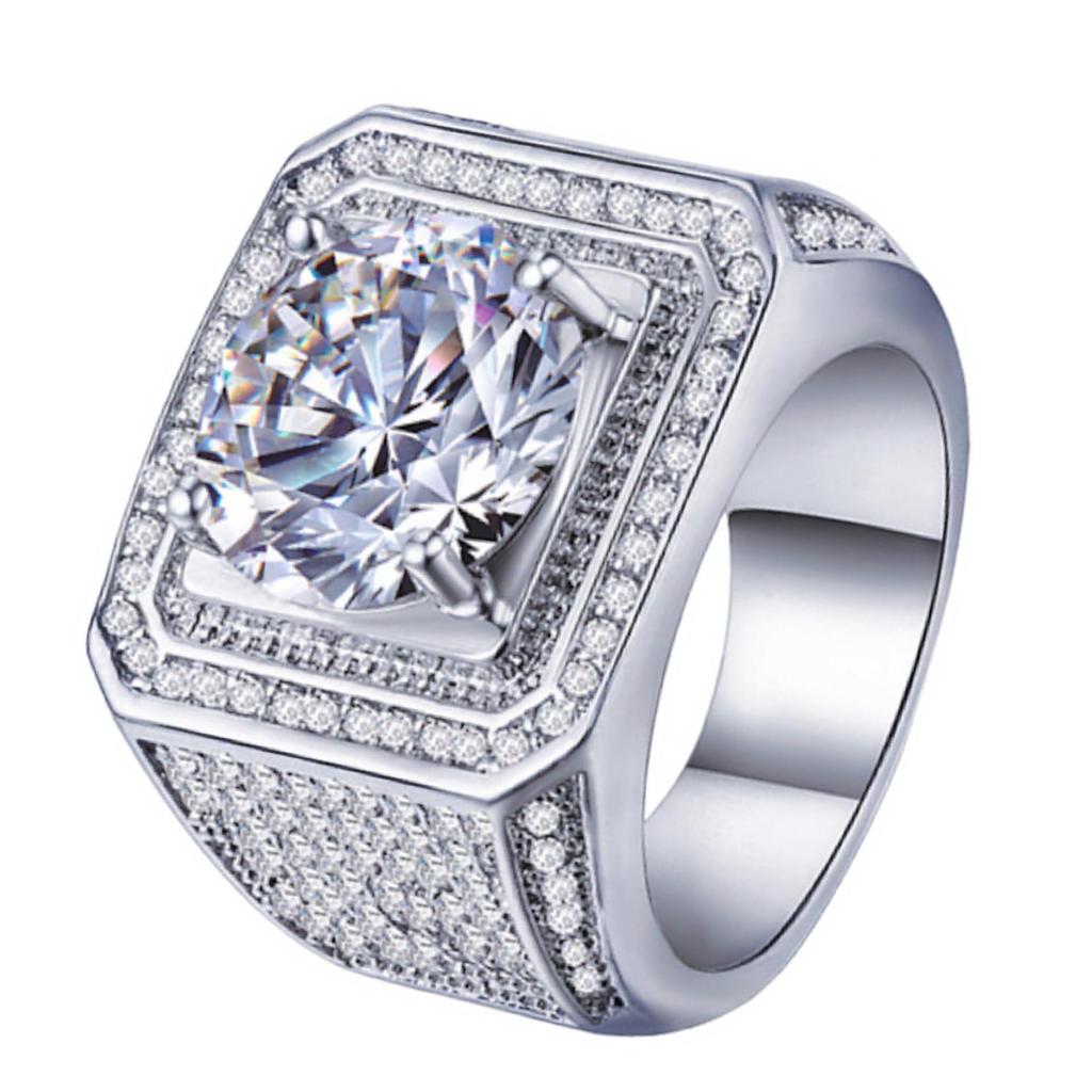European & American Style Men's Dominant Micro-paved Full Diamond Ring with Naked Stones