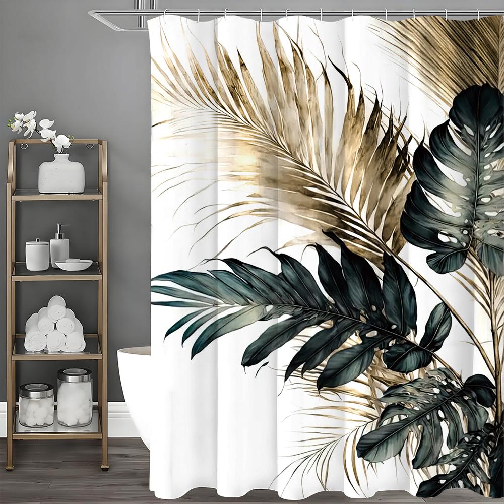 Palm Leaf Shower Curtain, Floral Botanical Tropical Plant Art Deco Bathroom Decorative Shower Curtain, Waterproof