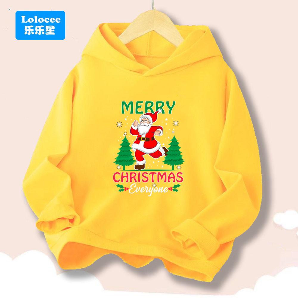 Merry Christmas Kids Hoodie- Santa Claus Printed Sweatshirt for Boys Girls, Festive Holiday Pullover Children's Clothes SDLR2