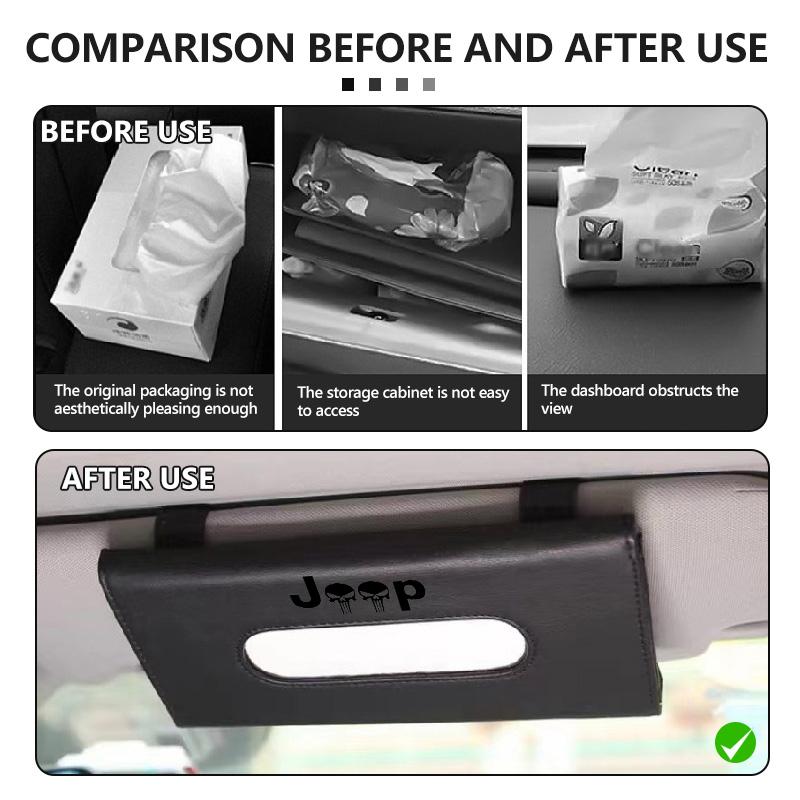 For Jeep Car Tissue Box Sun Visor Leather Tissue Box Interior Holder Storage Accessories Grand Cherokee Patriot Renegade Compass