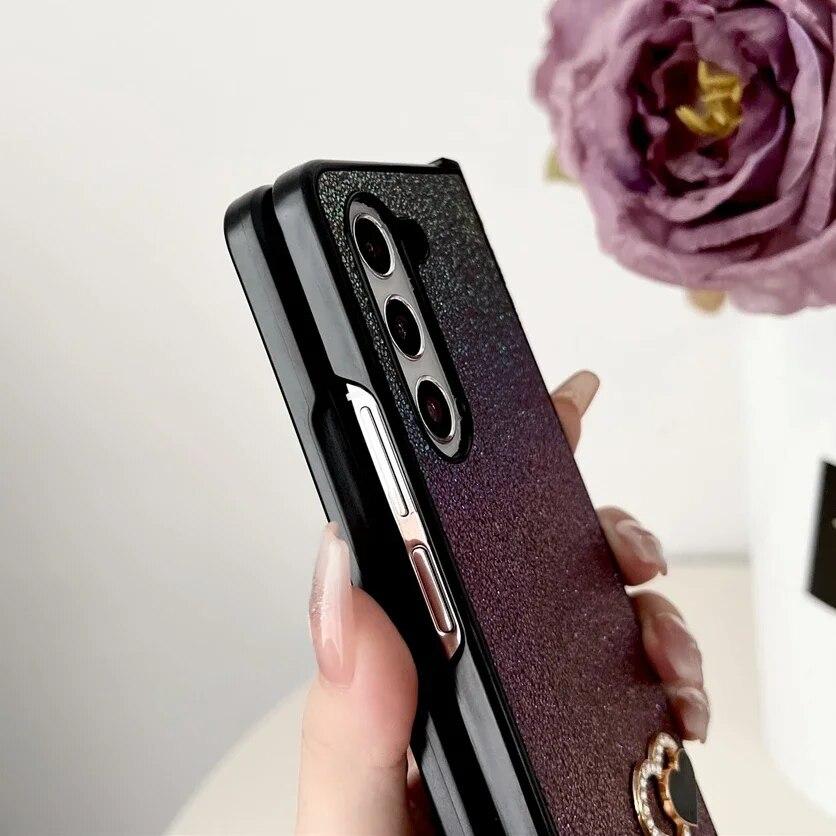 Husă de telefon cu sclipici colorată, cu lanț de șnur, pentru Samsung Galaxy Z Fold 5 Fold4 Fold3 Z Flip5 Flip4 Flip3 Love Heart, husă subțire rezistentă la șocuri