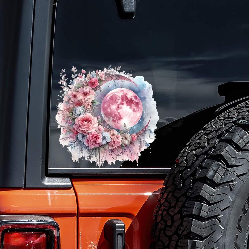 QT2135#15cm Flowers and Moon Car Sticker, Suitable for Laptop, Car, Truck, Van, SUV, Motorcycle, Bumper, Window