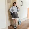 Korean Plaid Bow Smocked Midi Skirt - Plus Size High Waist Slimming Pleated Skirt