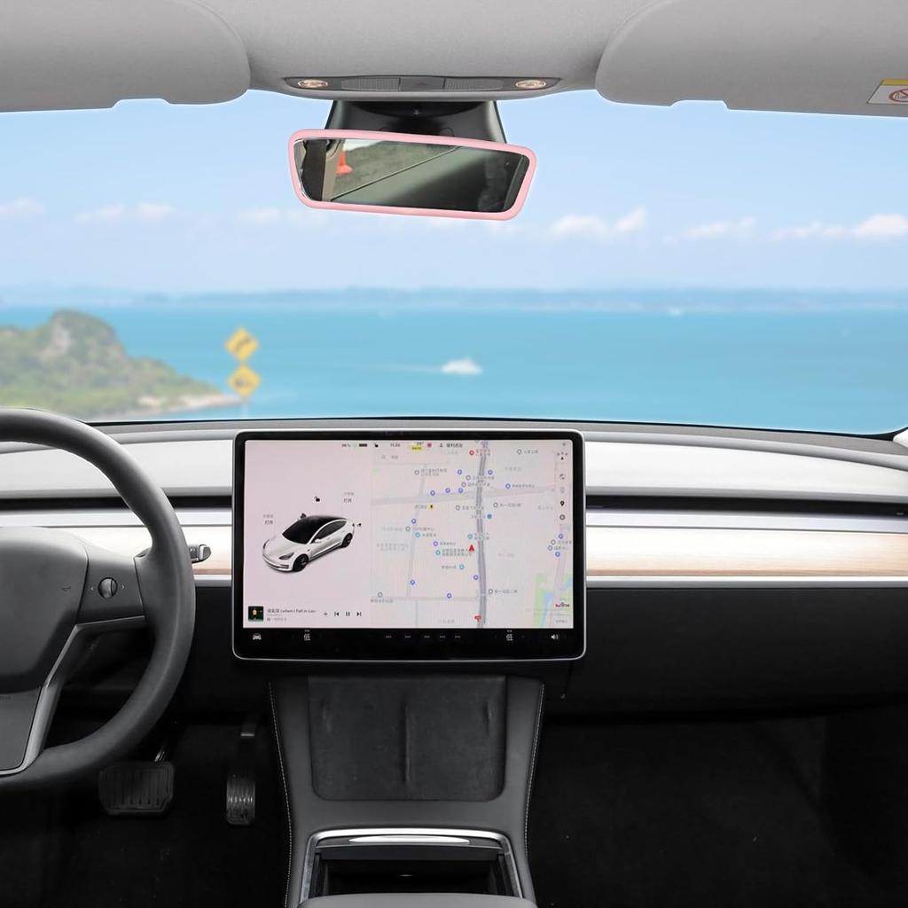 Rückspiegelabdeckung Zubehör, Auto Schutzrahmen Silikon Automobil Spiegelrahmen Kompatibel mit Modol 3 Y, Rosa Auto Zubehör (Rosa)