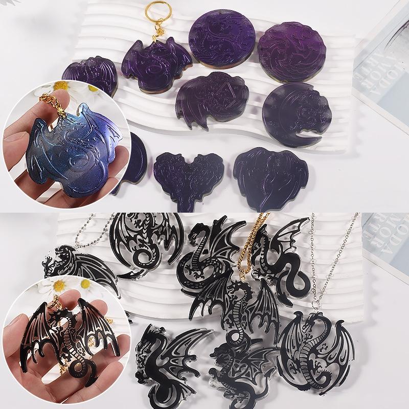 1 piece crystal glue flying dragon fire dragon pattern necklace keychain silicone mold diy jewelry pendant glue grinding