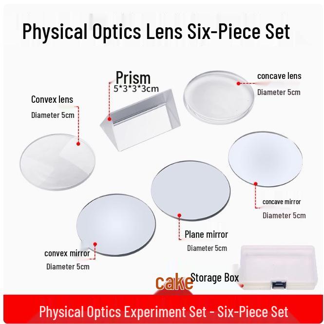 Physical Optics Set: Triangular Prism, Convex/Concave Lenses & Mirrors, Magnifying & Reducing Glasses