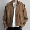 Męska Retro Zamszowa Kurtka ze Stójką - Casualowa, Wszechstronna, Luźny Krój Jesienna Kurtka Zewnętrzna