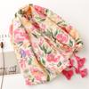 Early Spring Bright Color Tropical Plant Flower Print Cotton Linen Hand Touched Character Patterned Beach Towel Long Hanging Tassel Shawl For Women