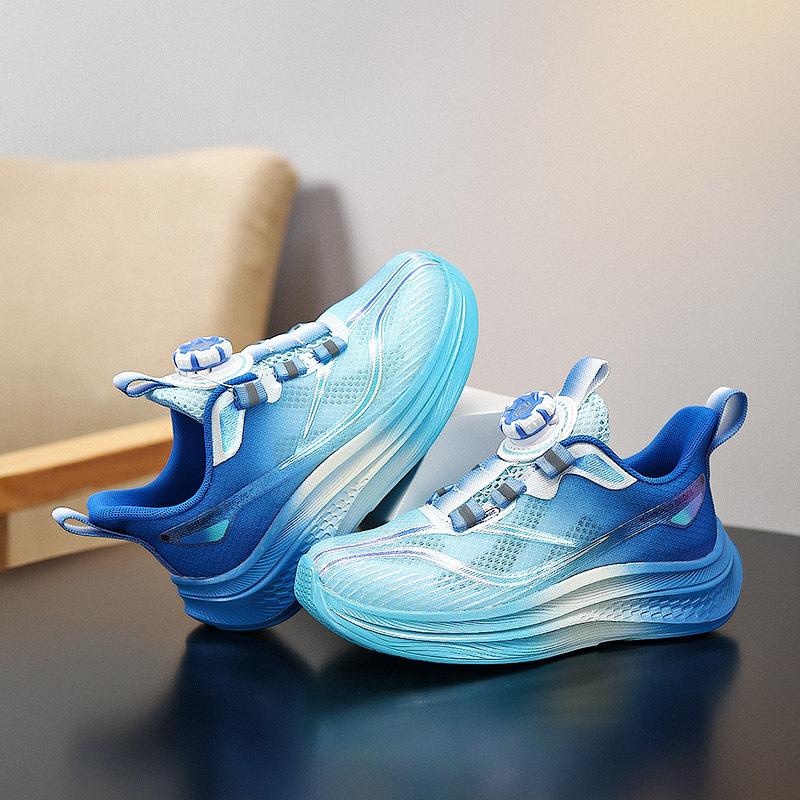 Boys' shoes spring 2025 new children's button sports shoes medium and large children's boys non-slip basketball shoes mesh breathable