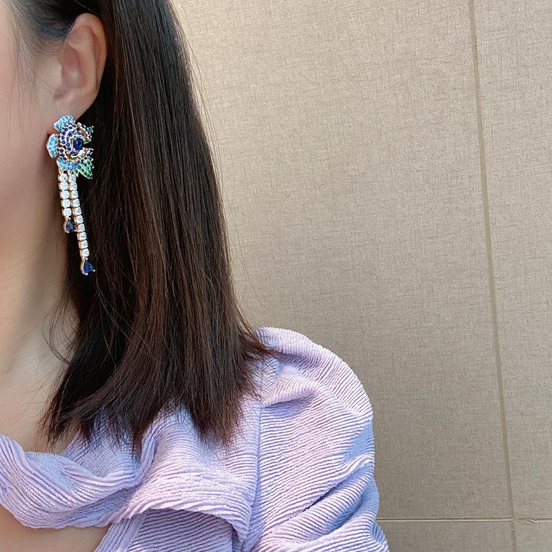 Luxury 925 Silver Needle 2022 New Earrings Color CZ Blue Rose Tassel Earrings for Women Trendy Elegant Jewelry Party Earrings