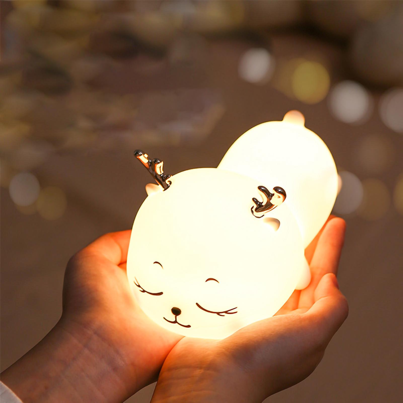 

1.5W Silicone Night Light Cute Deer Shape Portable Children Lamp with Tap Control Smart Timing
