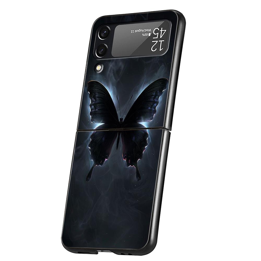 Luxury Phone Case For Samsung Galaxy Z Flip 3 4 5 6 Hard Folding PC For Samsung Z Flip3 Flip4 Flip5 Cover Butterfly Love Black