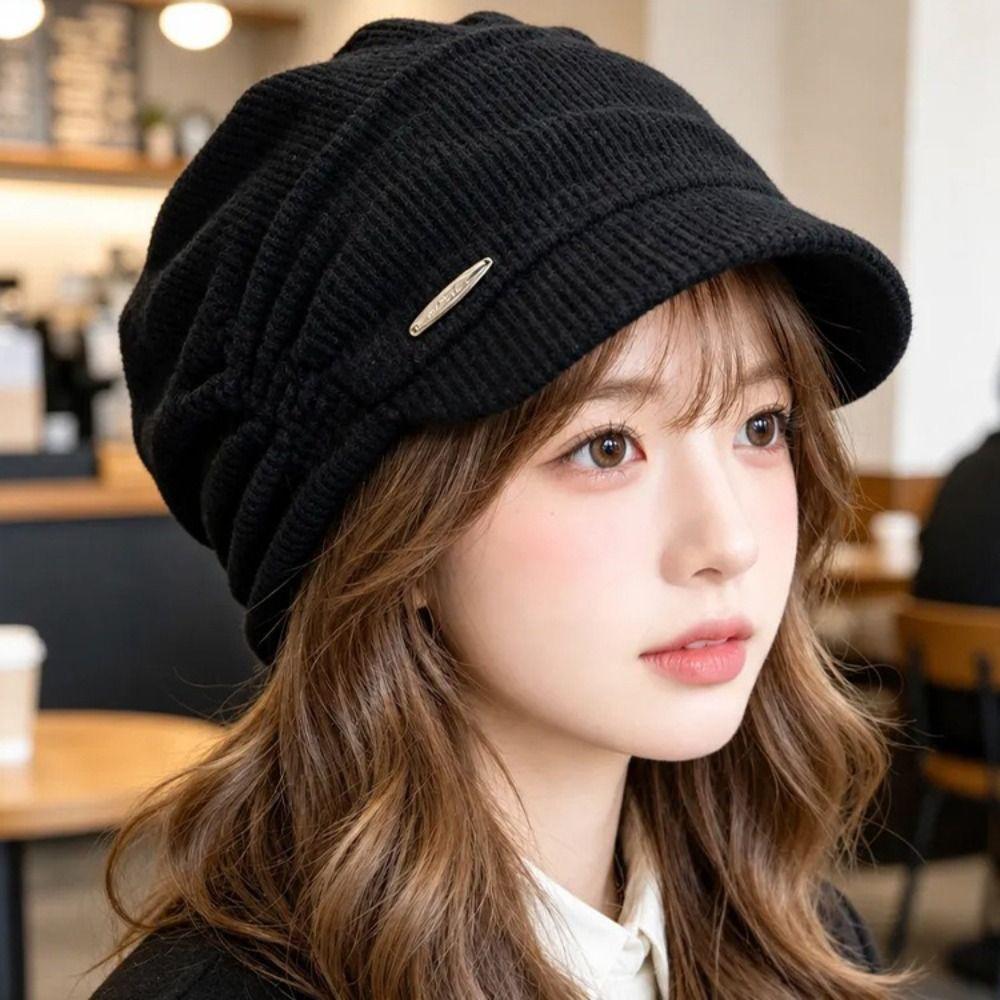 Ear Protection Visor Beanie Hat Oversized Fit Warm Winter Hats Soft Slouchy Beanie Hat  For Women