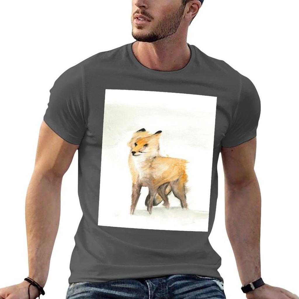 Wimdy Fox Watercolour Painting TShirt Big Size Short Sleeve Tee for Unisex