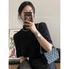 Kumikumi Basic Model French style Half-high Collar Half Sleeve T-shirt Women clothes Autumn Slimming Versatile Solid Inner wear Top