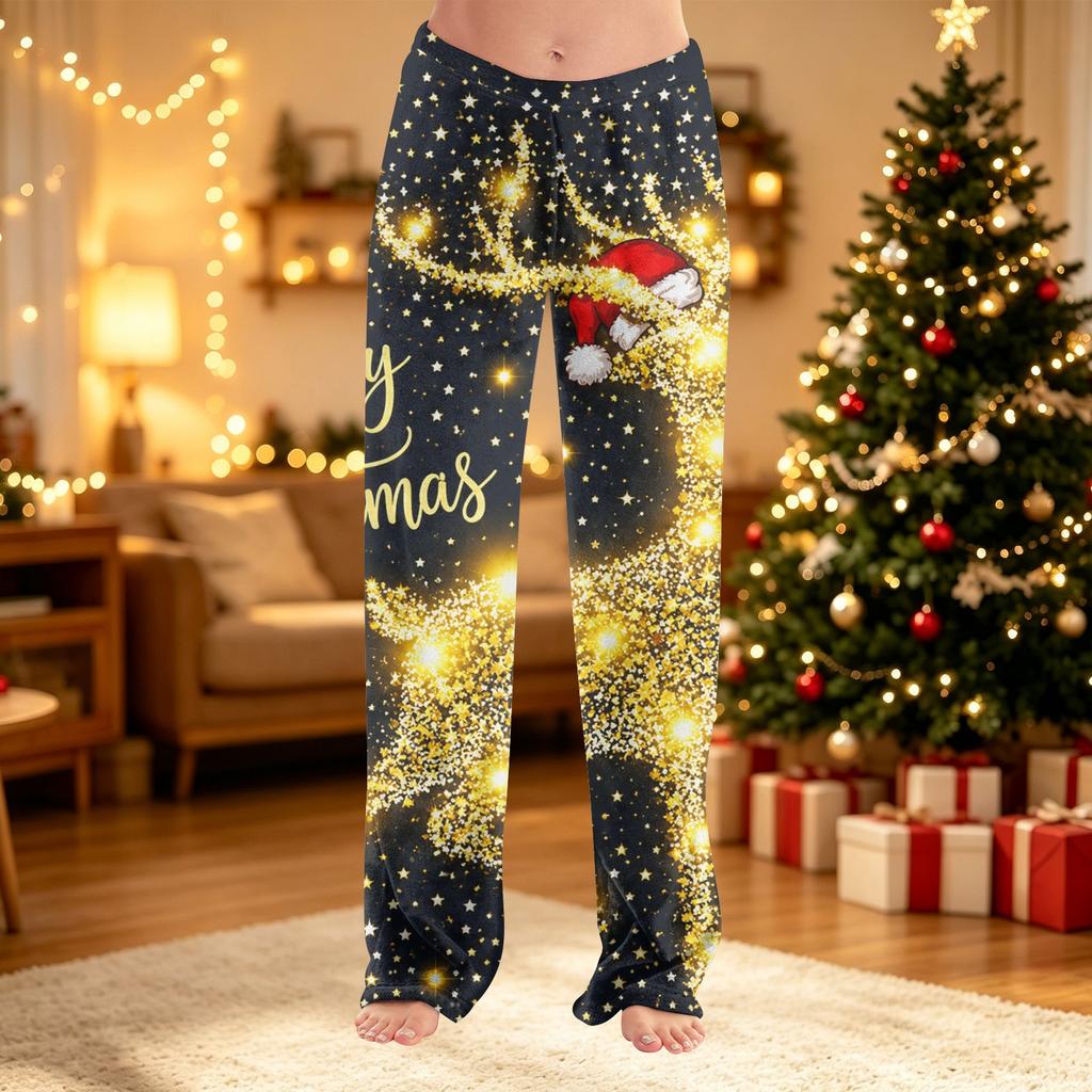 Women's Christmas Print Pants Fuzzy Casual Pants for Holiday and Winter Wear
